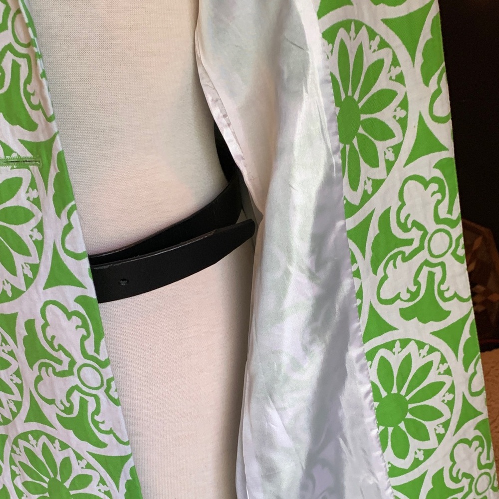 Vibrant Vintage-Inspired Green Floral Women's Blazer by Margaret Frances - Picture 9 of 10
